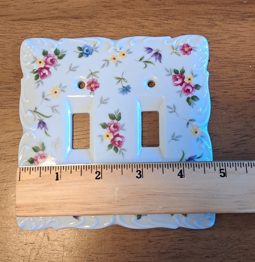 Vtg Takahashi Japan Porcelain Hand Painted Shabby Floral Double Switch Plate - Picture 2 of 6